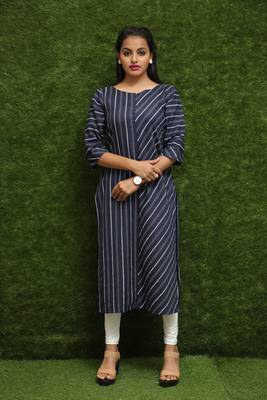 Women Dark Blue Cotton Kurti For Reguler Wear  1