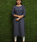 Women Dark Blue Cotton Kurti For Reguler Wear 