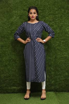 Women Dark Blue Cotton Kurti For Reguler Wear  2