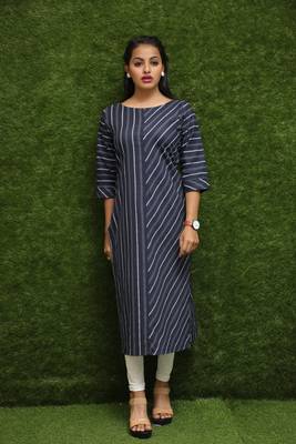 Women Dark Blue Cotton Kurti For Reguler Wear  3