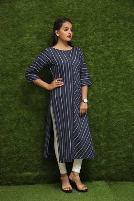 Women Dark Blue Cotton Kurti For Reguler Wear  5