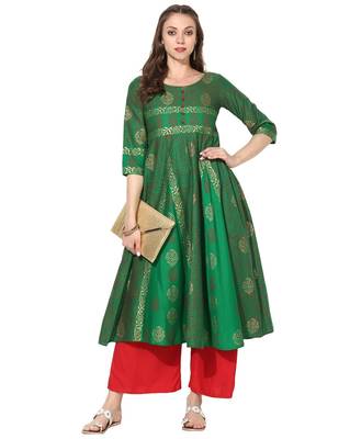 Varkha Fashion Cotton Round Neck Anarkali Kurta 1