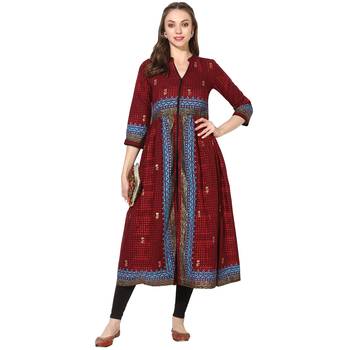 Varkha Fashion Cotton Mandarin Collar Anarkali Kurta 1