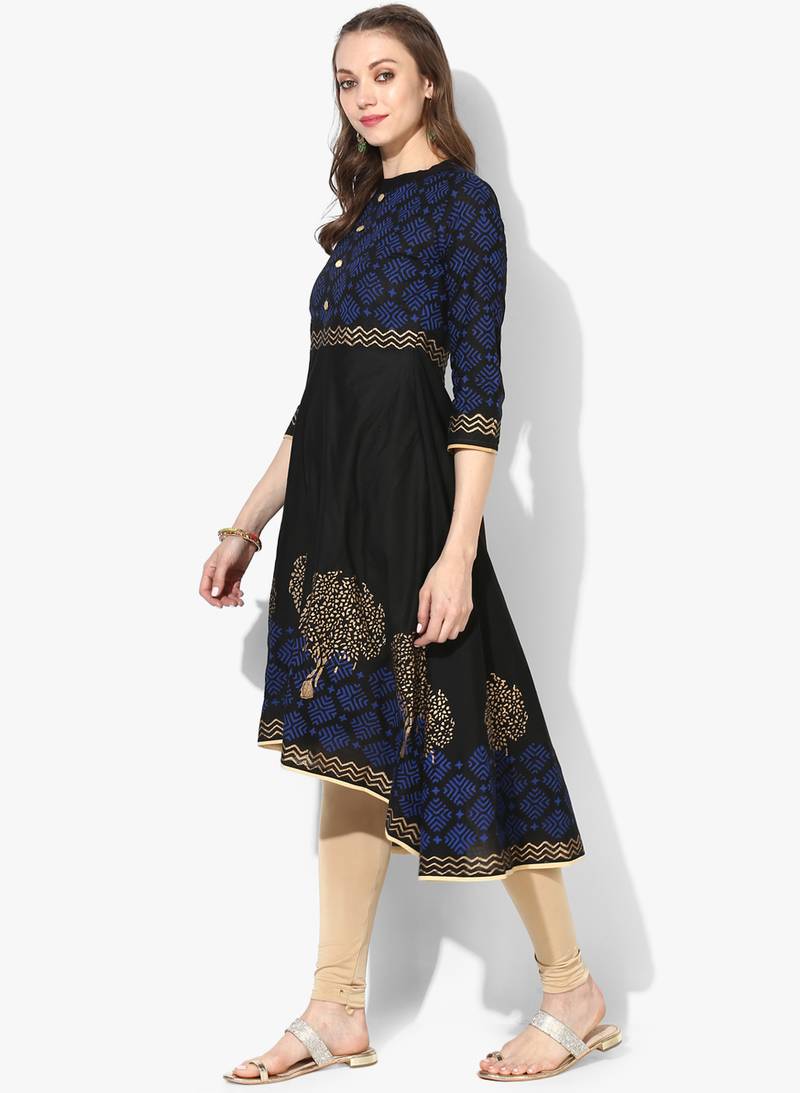 Varkha Fashion Cotton Mandarin Collar Anarkali Kurta