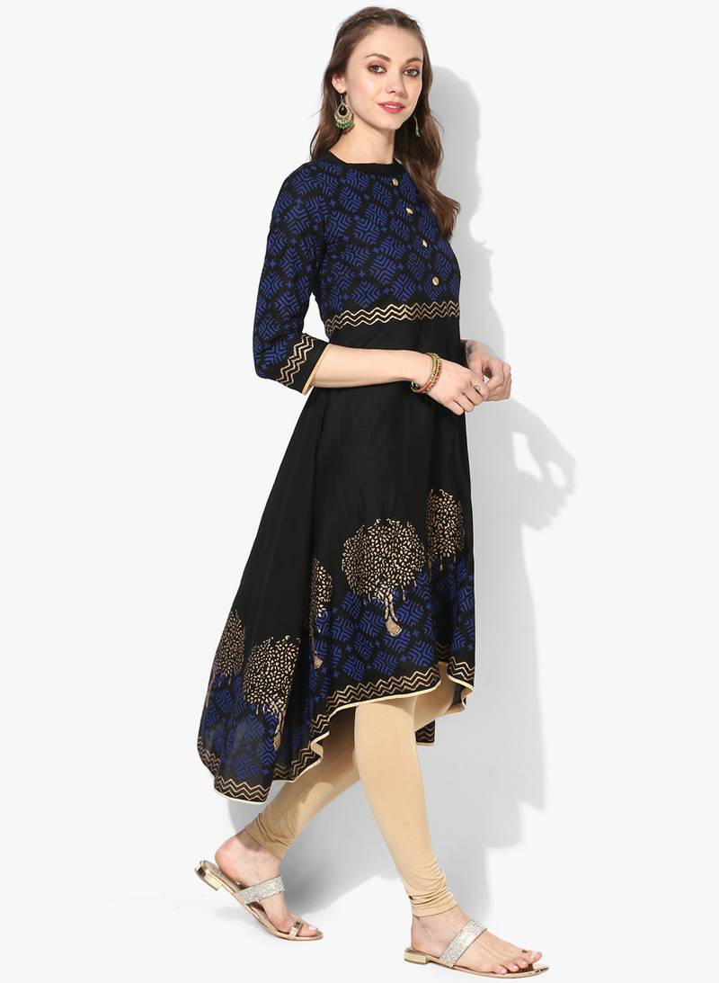 Varkha Fashion Cotton Mandarin Collar Anarkali Kurta
