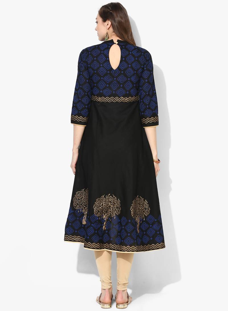 Varkha Fashion Cotton Mandarin Collar Anarkali Kurta