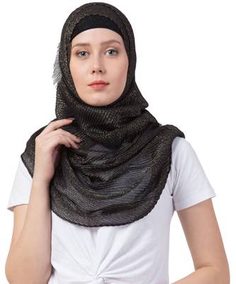 Stole for Women - Crinkled Cotton Mesh Sparkling Women's Stole - Black 1