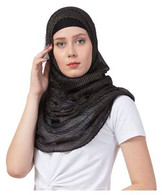 Stole for Women - Crinkled Cotton Mesh Sparkling Women's Stole - Black 2