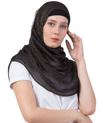 Stole for Women - Crinkled Cotton Mesh Sparkling Women's Stole - Black 3