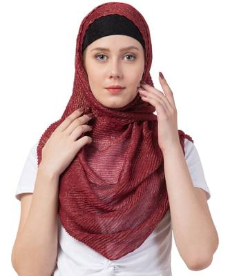 Stole for Women - Crinkled Cotton Mesh Sparkling Women's Stole - Maroon 1
