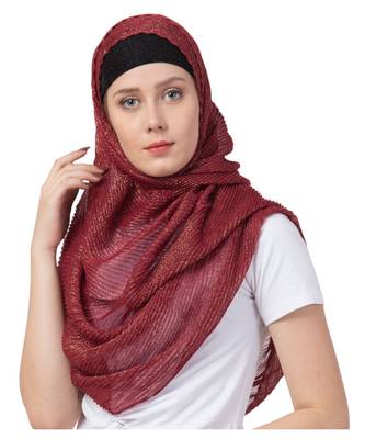 Stole for Women - Crinkled Cotton Mesh Sparkling Women's Stole - Maroon 2
