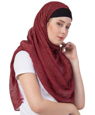 Stole for Women - Crinkled Cotton Mesh Sparkling Women's Stole - Maroon 3