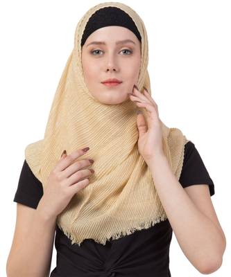 Stole for Women - Crinkled Cotton Mesh Sparkling Women's Stole - Golden 1