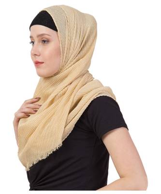 Stole for Women - Crinkled Cotton Mesh Sparkling Women's Stole - Golden 2