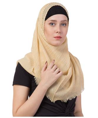 Stole for Women - Crinkled Cotton Mesh Sparkling Women's Stole - Golden 3