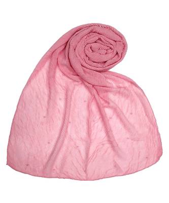 Stole for Women - Fabric - Cotton - Premium Crush Diamond Work Stole - Pink 1