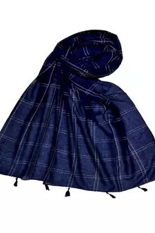 Stole for Women - Most Sold - White Threaded Grid Hijab - Blue