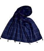 Stole for Women - Most Sold - White Threaded Grid Hijab - Blue