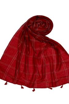 Stole for Women - Most Sold - White Threaded Grid Hijab - Maroon