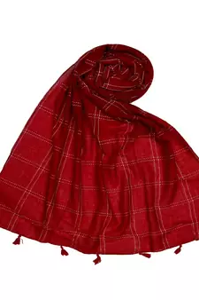 Stole for Women - Most Sold - White Threaded Grid Hijab - Maroon