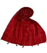 Stole for Women - Most Sold - White Threaded Grid Hijab - Maroon
