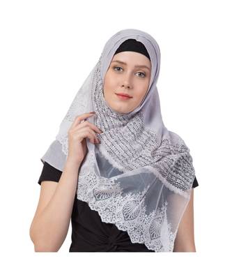 Stole For Women - Limited Stock - Rich Cotton - Designer Diamond Work Hijab - Grey 1