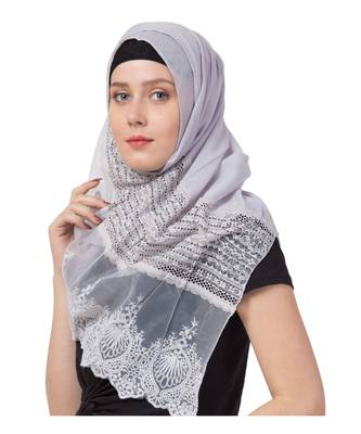Stole For Women - Limited Stock - Rich Cotton - Designer Diamond Work Hijab - Grey 2