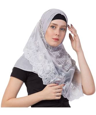 Stole For Women - Limited Stock - Rich Cotton - Designer Diamond Work Hijab - Grey 3