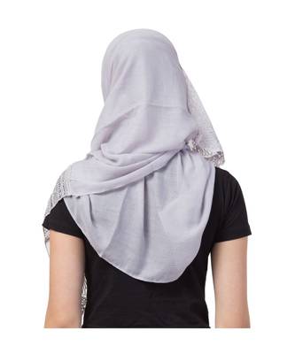 Stole For Women - Limited Stock - Rich Cotton - Designer Diamond Work Hijab - Grey 4