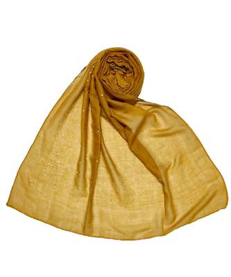 Stole For Women - Cotton Dew Dew Drop Diamond Studed All Over Stole - Yellowish Golden 1