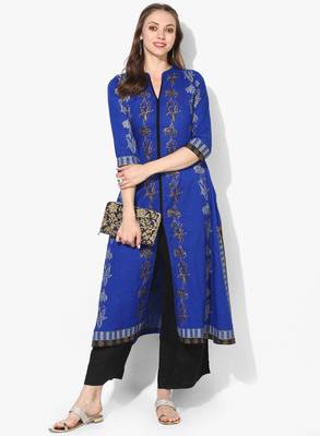 Varkha Fashion Cotton Mandarin Collar Anarkali Kurta 1