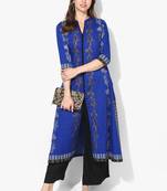 Varkha Fashion Cotton Mandarin Collar Anarkali Kurta