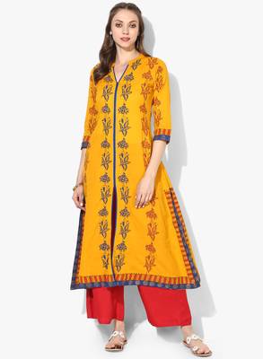 Varkha Fashion Cotton Mandarin Collar Anarkali Kurta 1