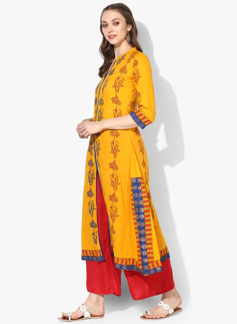 Varkha Fashion Cotton Mandarin Collar Anarkali Kurta
