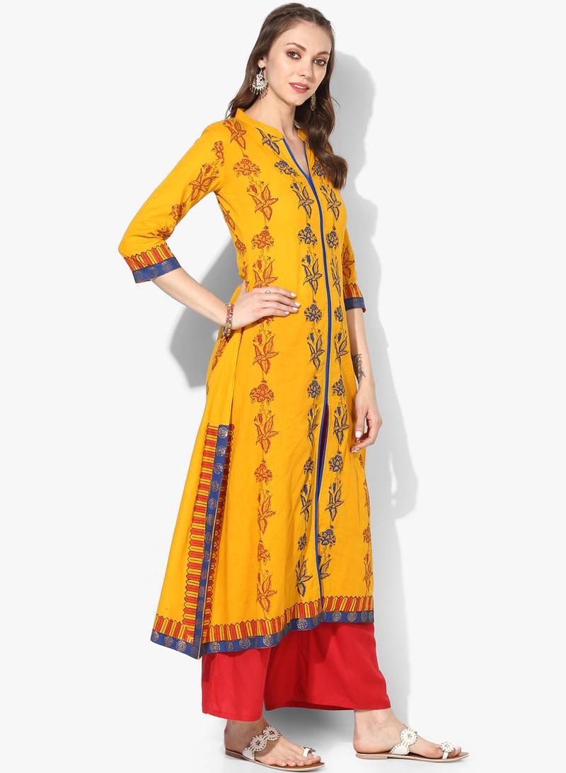 Varkha Fashion Cotton Mandarin Collar Anarkali Kurta