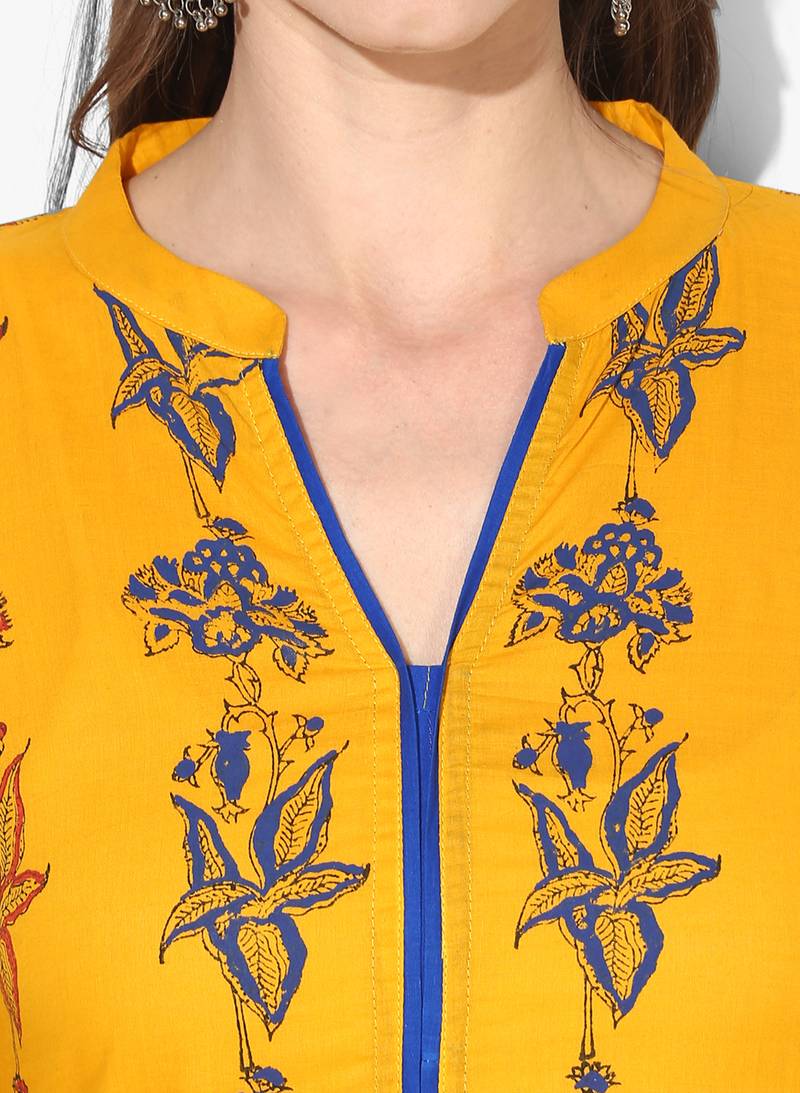 Varkha Fashion Cotton Mandarin Collar Anarkali Kurta