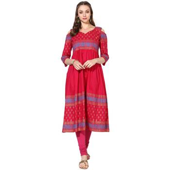 Varkha Fashion Cotton V-Neck Anarkali Kurta 1