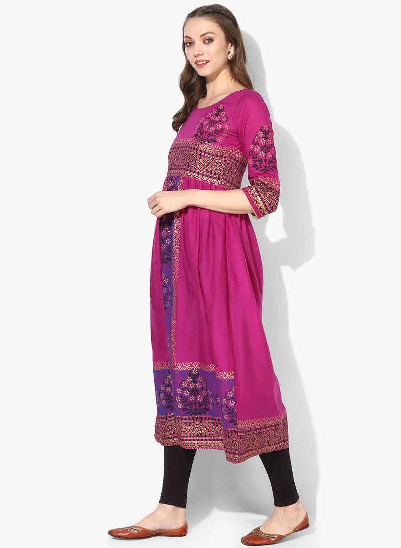 Varkha Fashion Cotton Round Neck Anarkali Kurta