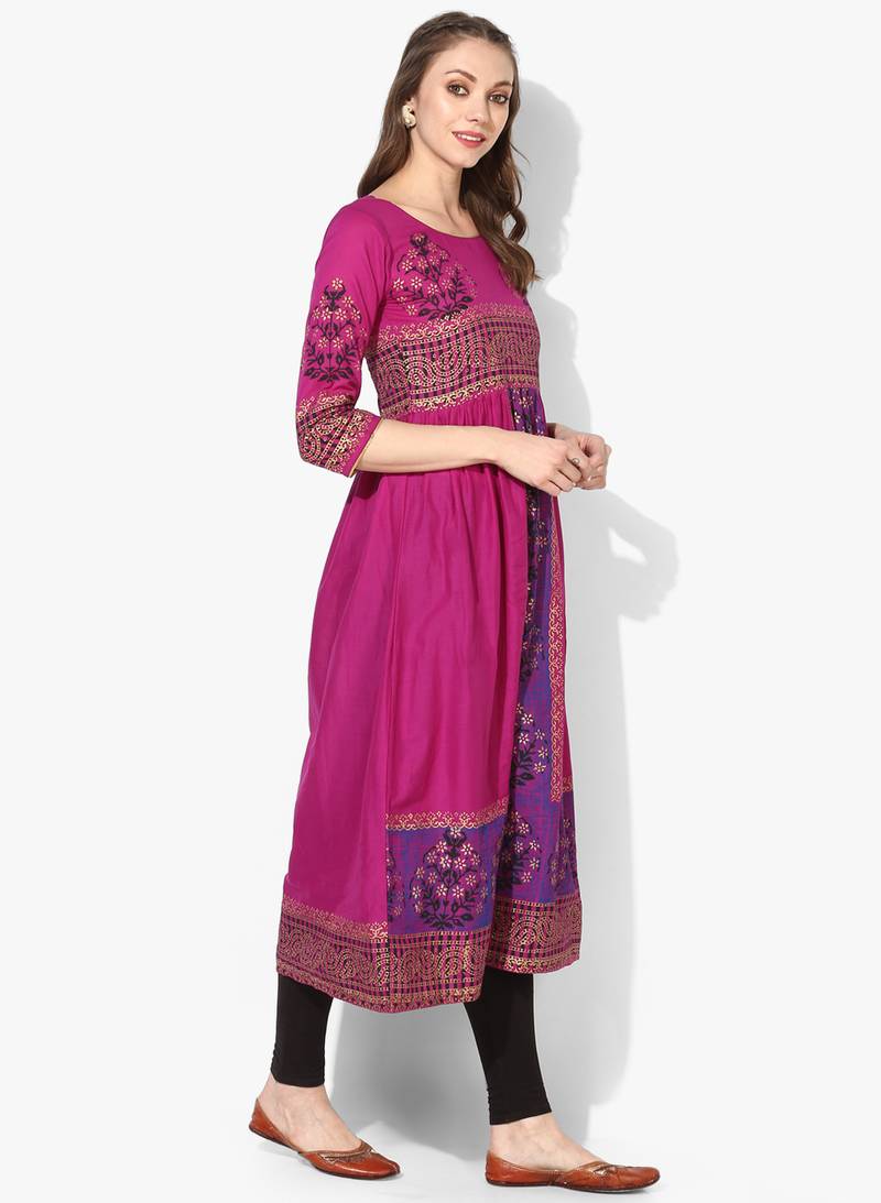 Varkha Fashion Cotton Round Neck Anarkali Kurta