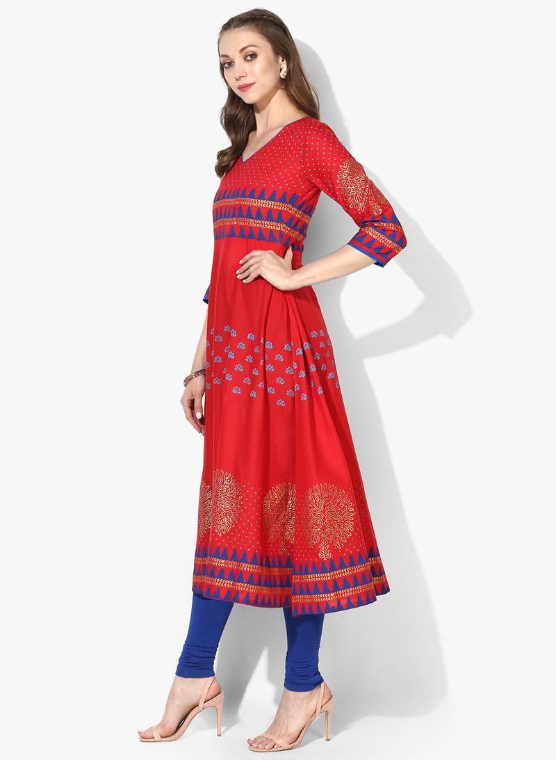 Varkha Fashion Cotton Round Neck Anarkali Kurta