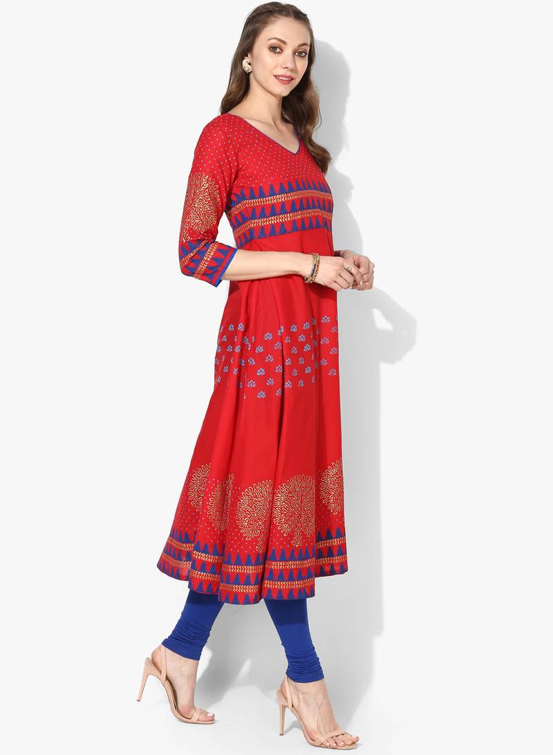 Varkha Fashion Cotton Round Neck Anarkali Kurta