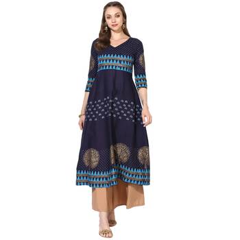 Varkha Fashion Cotton Round Neck Anarkali Kurta 1