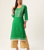 Varkha Fashion Cotton Sweetheart Neck Straight Kurta