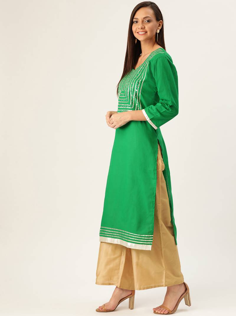 Varkha Fashion Cotton Sweetheart Neck Straight Kurta