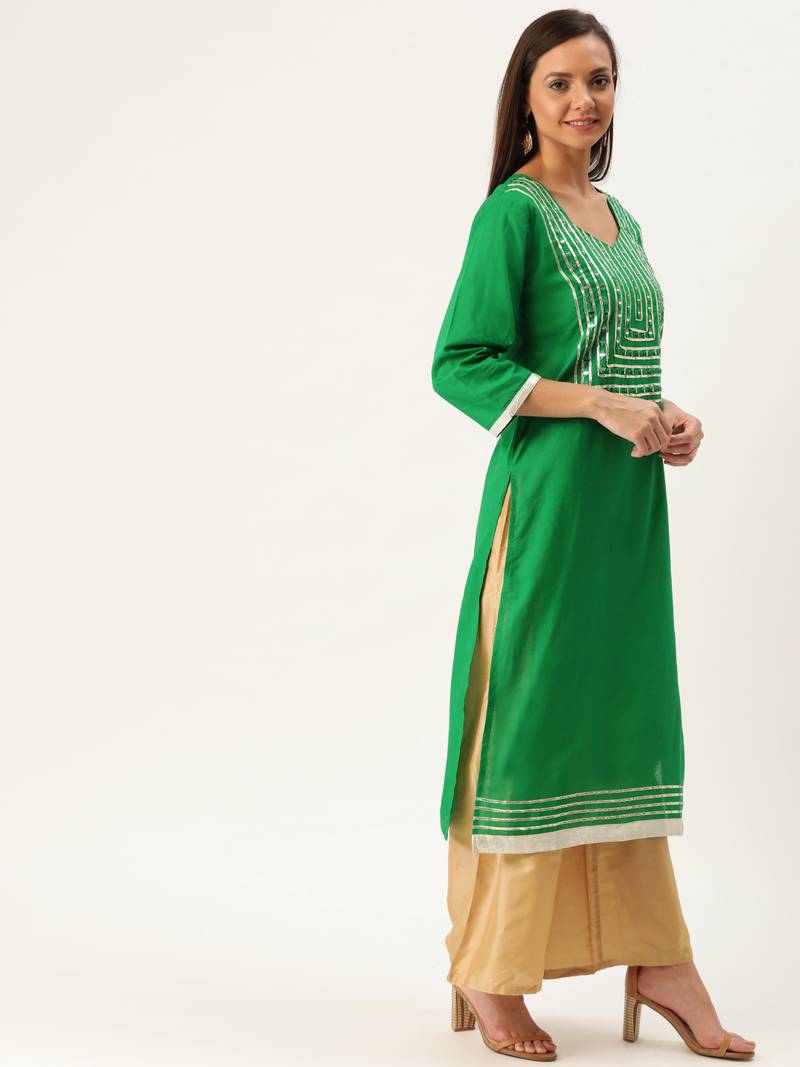 Varkha Fashion Cotton Sweetheart Neck Straight Kurta