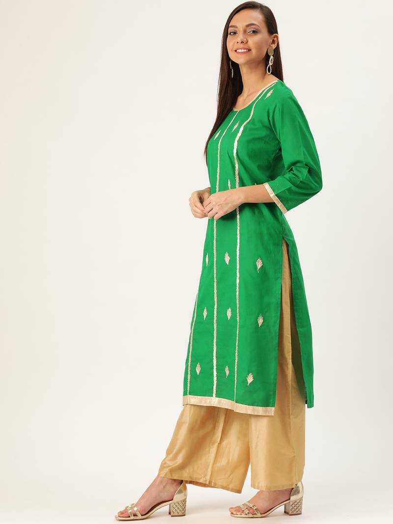 Varkha Fashion Cotton Round Neck Straight Kurta