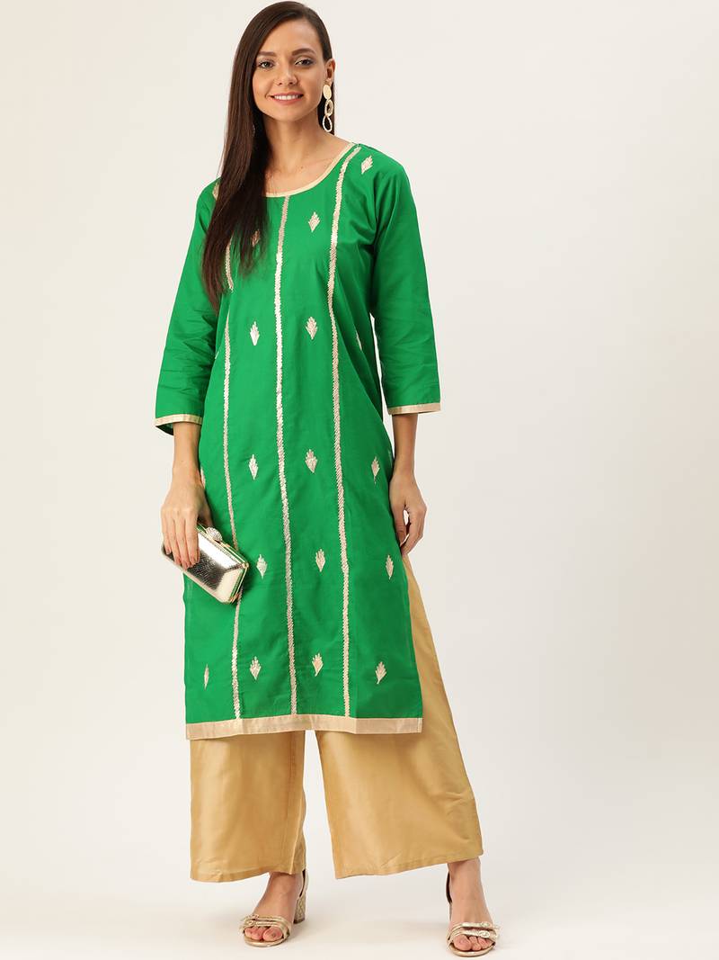 Varkha Fashion Cotton Round Neck Straight Kurta