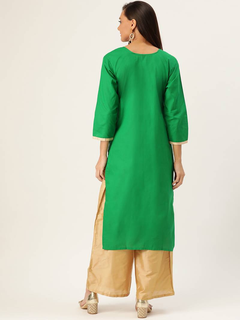 Varkha Fashion Cotton Round Neck Straight Kurta