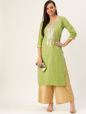 Varkha Fashion Cotton Round Neck Straight Kurta 1