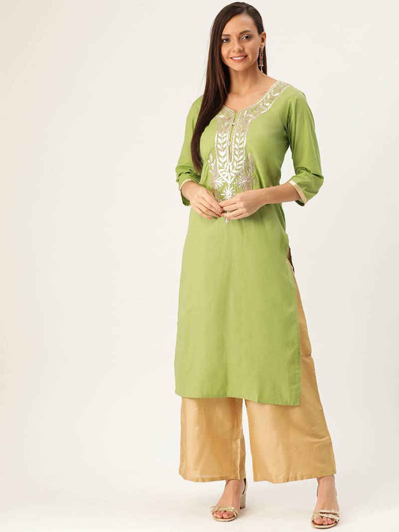 Varkha Fashion Cotton Round Neck Straight Kurta